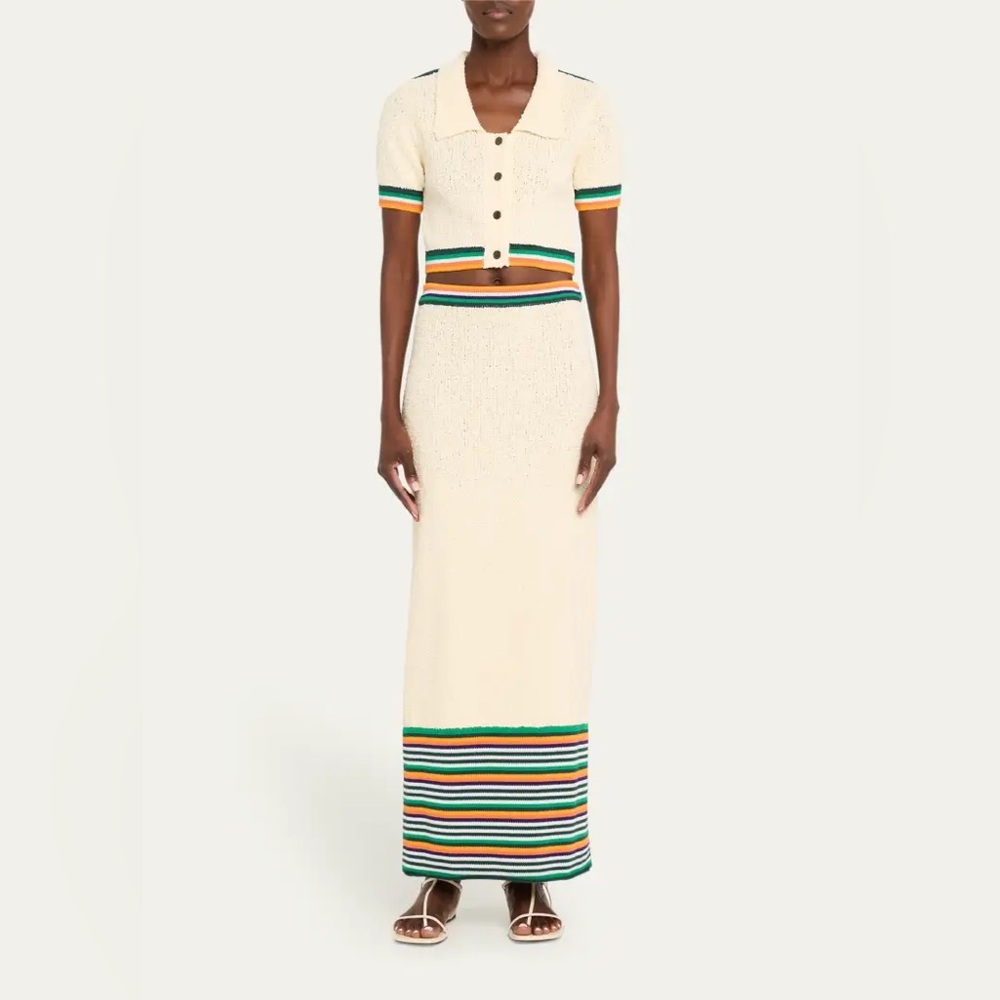 Christopher John Rogers cream boucle knit with rainbow stripe Size XS NWT